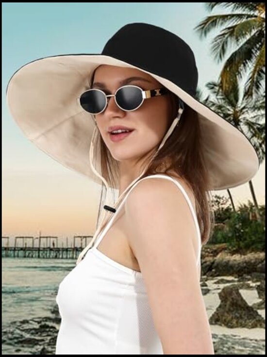 Reversible Cotton Bucket Hat Ultra Wide Brim Foldable UPF 50+ Sun Protection main image 4